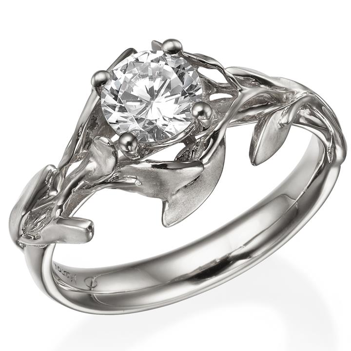 White Gold Leaves Engagement Ring