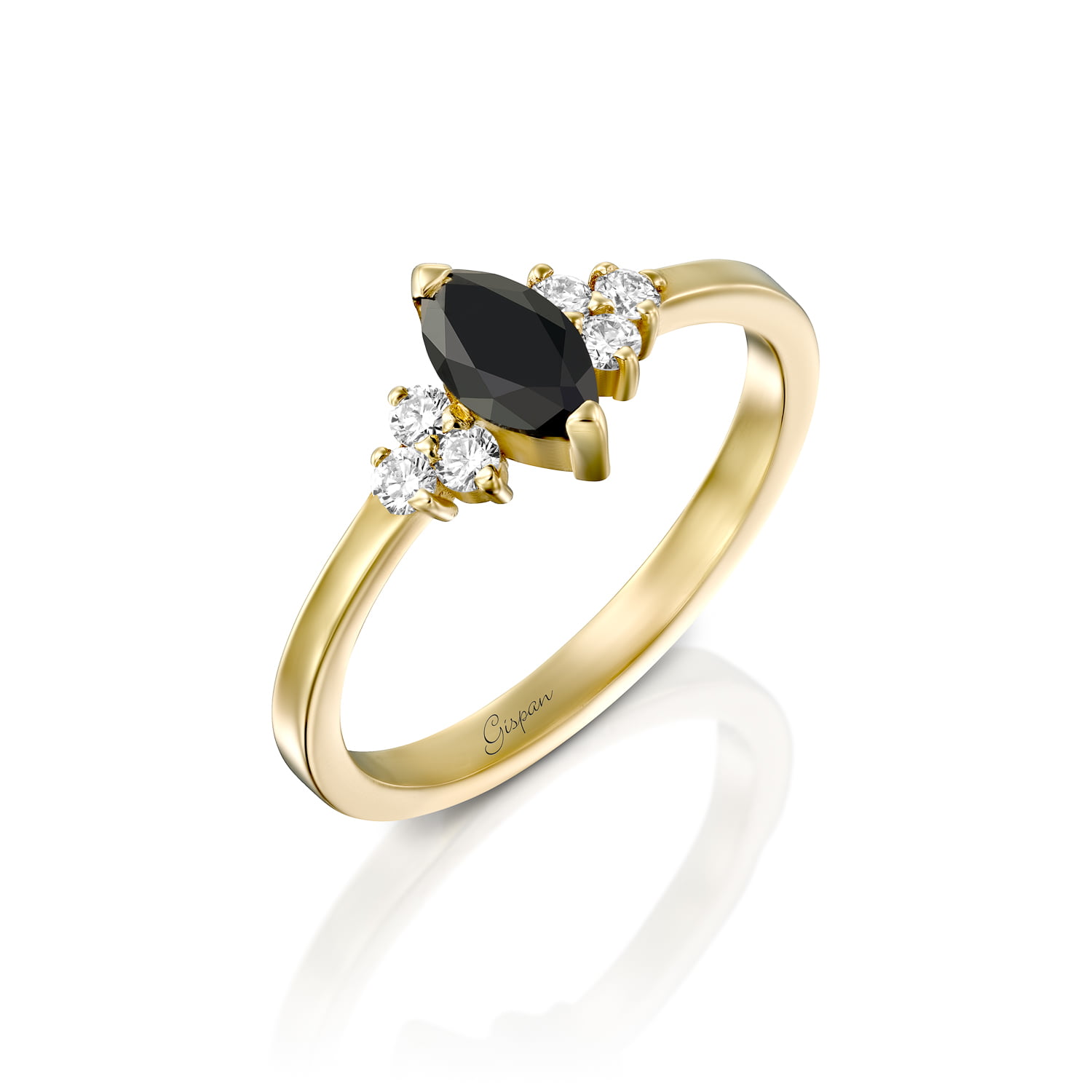 טבעת אירוסין זהב יהלום שחור מרקיזה