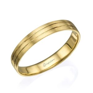 טבעת נישואין זהב עם מט ו 2 קווים מבריקים